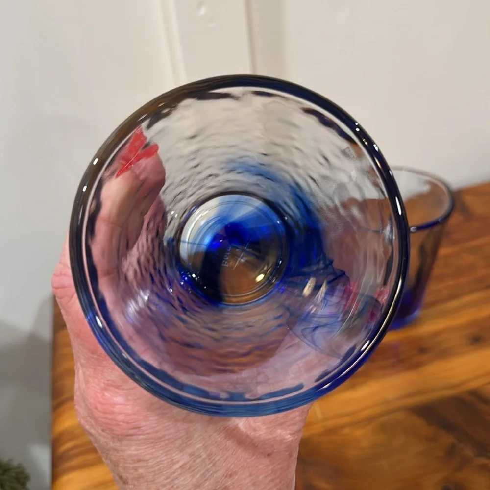 Bormioli Rocco Murano Blue Cobalt Swirl Flat Tumblers Set of 2